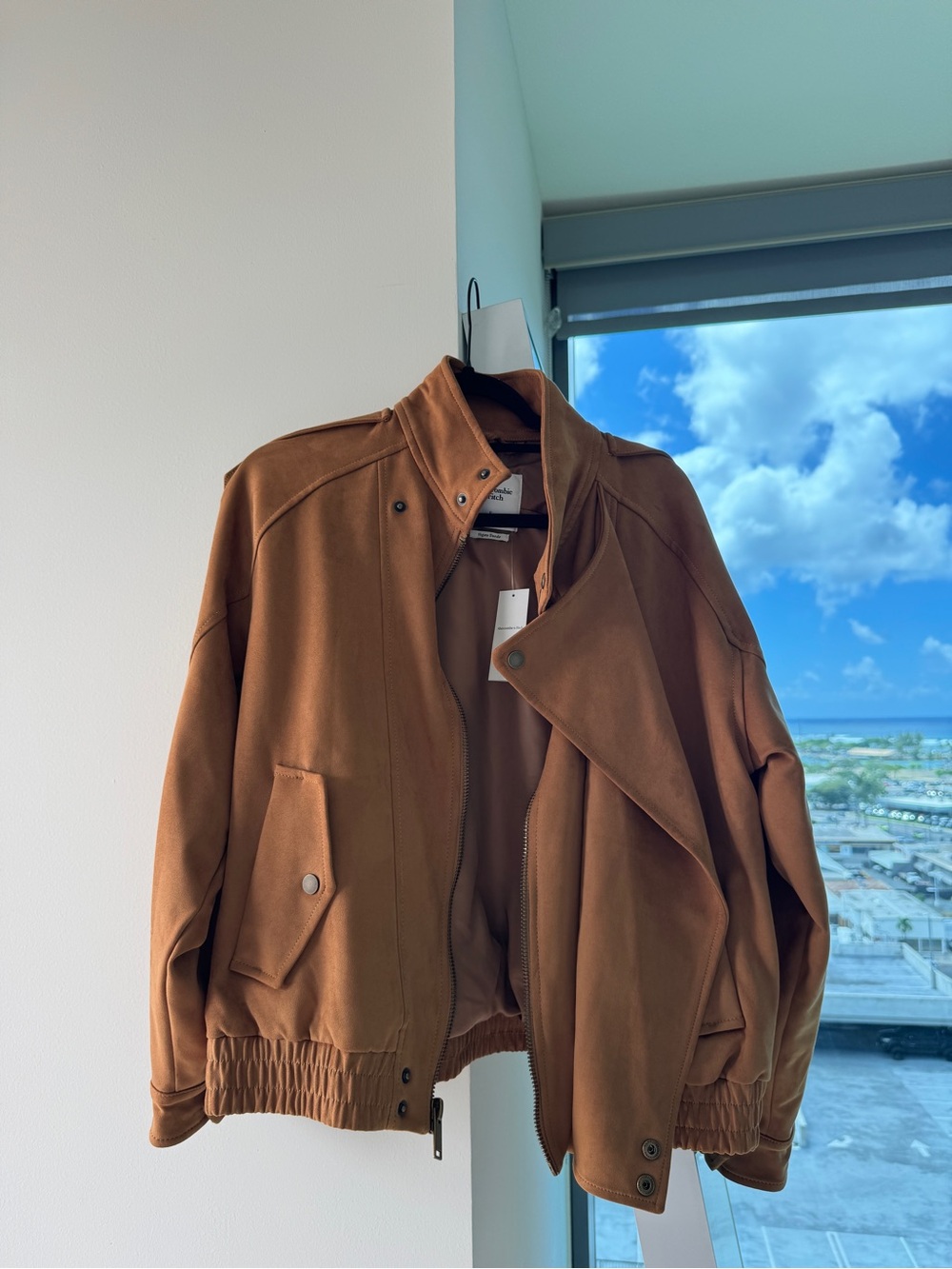 Abercrombie Relaxed Mockneck Vegan Suede Bomber Jacket - Picture 3 of 3